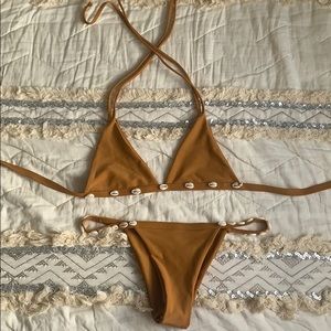 Studded Shell Halter Top With Low Rise Bikini